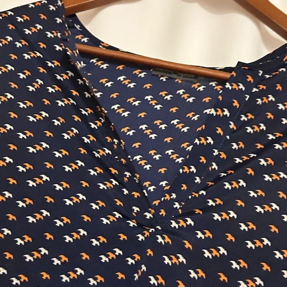 Market & Spruce Navy Bird Patterned Blouse - Picture 3 of 7
